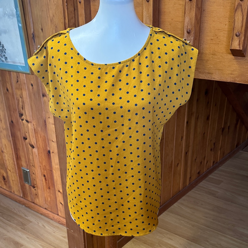 Iris Size Large L Yellow Polka Dot Women's Top Blouse Shirt